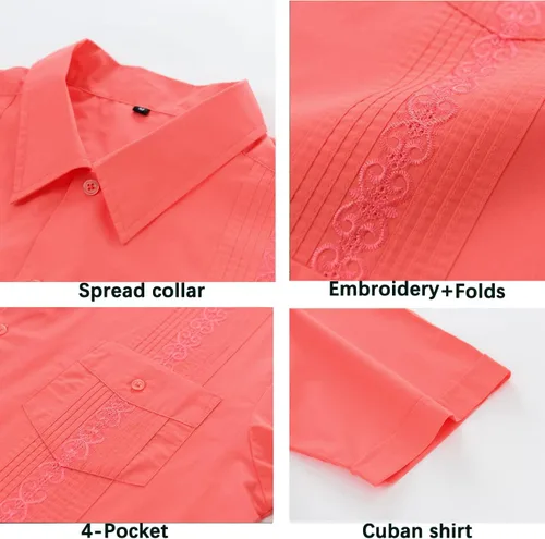 Vista 6 de Camisas de guayabera con botones para hombre, camisa de playa cubana