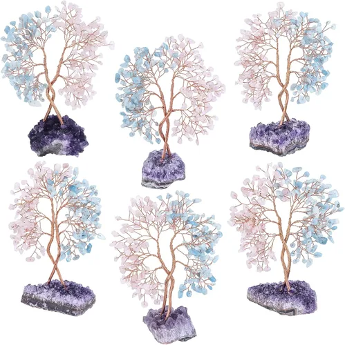 Vista 4 de Árbol de cristal doble curativo con base de amatista natural, bonsái de dinero de Feng Shui con energía positiva, decoración del hogar para riqueza