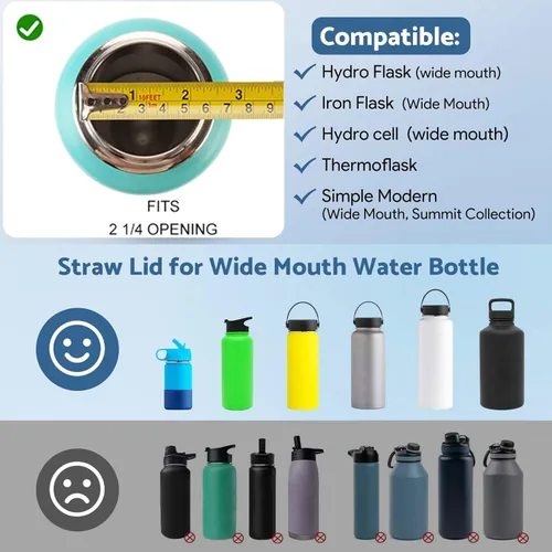 Vista 2 de Tapa de repuesto para botella de agua de boca ancha con mosquetón de bloqueo en forma de anillo en D, boquilla automática y bloqueo de botón