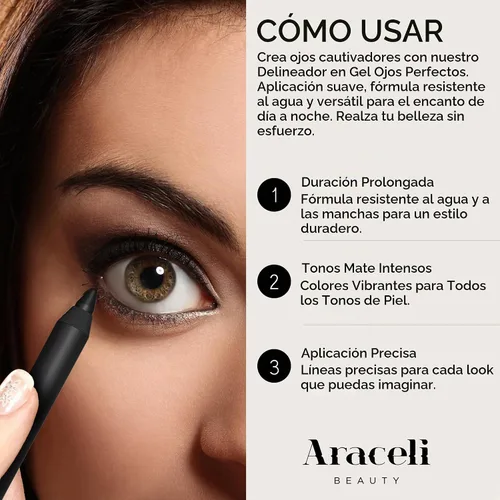 Vista 4 de Araceli Delineador de ojos Beauty Gel Pencil resistente al agua y a las Negro / Negro