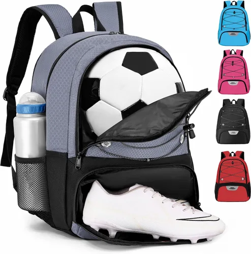 Vista 18 de Hsmihair - Mochila de fútbol juvenil - Mochila para fútbol y baloncesto, con compartimento para pelota y tacos separados