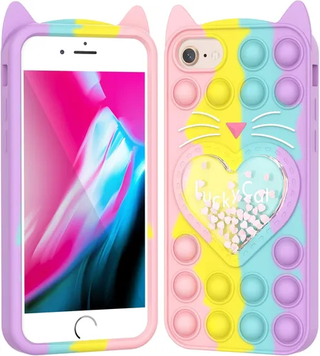 Vista 5 de Pop Case para iPhone 12/12 Pro, Funda de silicona con burbujas de gato negro afortunado de dibujos animados, brillo, estrellas, burbujas de arena