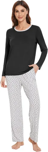 Vista 7 de NACHILA Women's Pajamas Set-Viscose Made from Bamboo, Long Sleeve Sleepwear Top with Pants Comfy Pajama Soft 2 Piece Pjs B-aqua Green