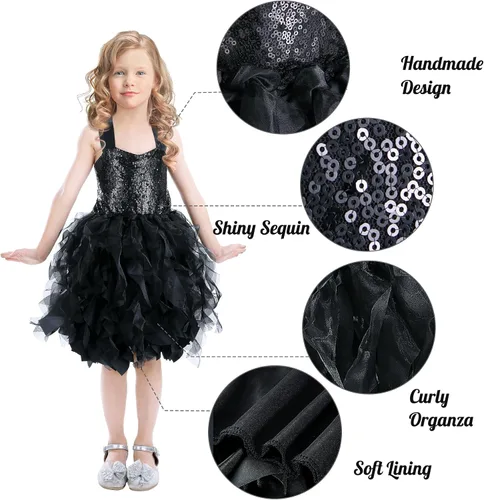 Vista 7 de Vestido tutú para niñas, vestido de tul con lentejuelas, vestido de princesa para niñas pequeñas, disfraz de fiesta de cumpleaños brillante