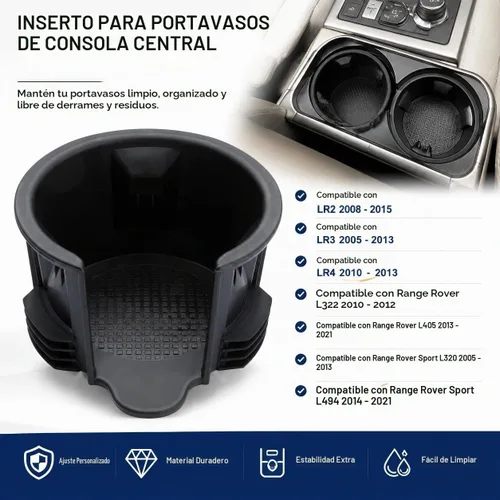 Vista 2 de Inserto de portavasos para consola central Compatible con Land Rover LR2 LR3 LR4 LR021330 LR087454