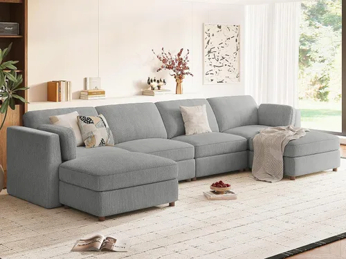 Vista 38 de CUGOAO Sofá biplaza extragrande de 83.5 pulgadas, sofás para sala de estar, sofá nube de felpilla de asiento profundo, sofá modular seccional, funda