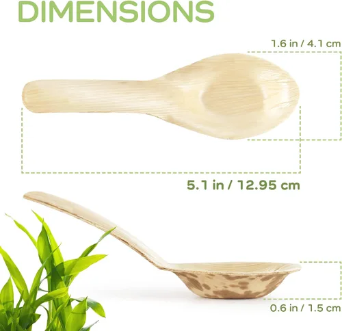 Vista 2 de BambooMN Cucharas de sopa china de hoja de bambú de 5.1 pulgadas, totalmente naturales desechables compostables para catering y uso doméstico, 100
