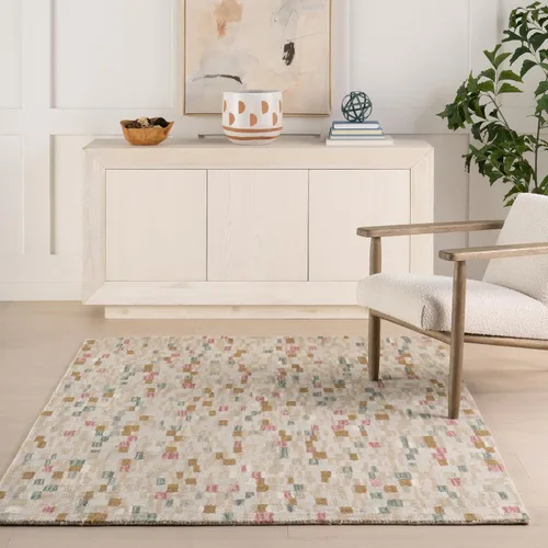 Vista 2 de Dash & Albert Ashmore - Alfombra de lana micro enganchada a múltiples manos, 2 x 3 pies, patrón geométrico multicolor
