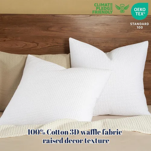 Vista 2 de PHF Funda de almohada 100% algodón con tejido de gofre, 20 x 20 pulgadas, sin relleno, paquete de 2 elegantes fundas de almohada cuadradas Blanco