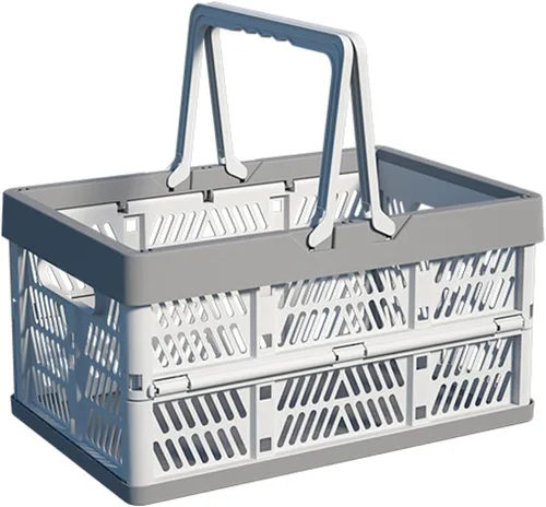Vista 6 de Cajón de almacenamiento de plástico, cesta de almacenamiento plegable apilable de 20 litros, azul cielo y azul gris, M