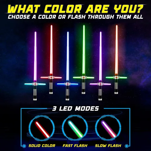 Vista 5 de USA Toyz Crossbeam Galaxy - Espada iluminada para niños o adultos, juego de espadas de doble luz 2 en 1 con sonido FX, 6 LED que cambian