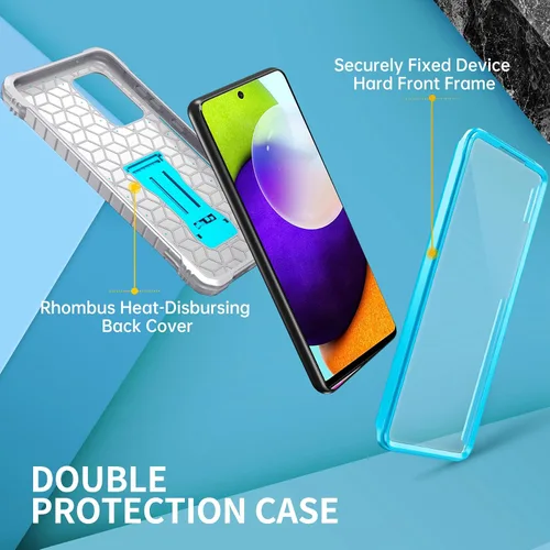 Vista 6 de FITO Funda para Samsung A52 con protector de pantalla integrado, doble capa a prueba de golpes resistente con función atril compatible con teléfono