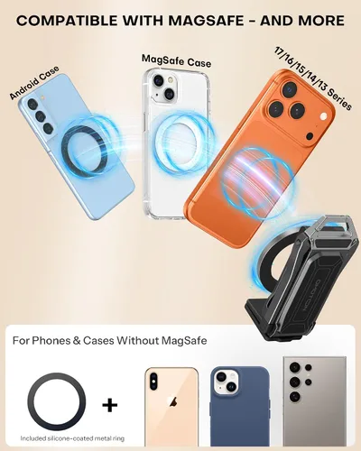 Vista 8 de OMOTON TP02 Trípode Giratório de 360° para MagSafe, Trípode Magnético de Aluminio Ajustable para iPhone 17/16/15/14 Pro Max Air, Soporte Plegable