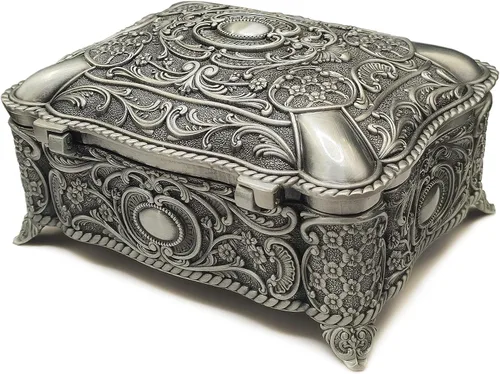 Vista 4 de Caja de música antigua de aleación de metal en relieve, caja de música con movimiento dorado para Navidad, cumpleaños, día de San Valentín, día