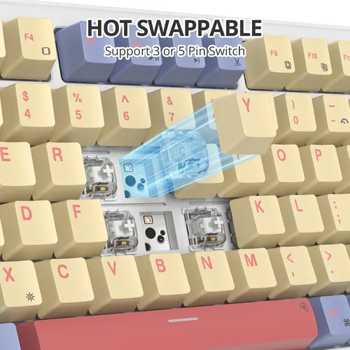Vista 3 de Teclado mecánico para juegos 75% con cable, montaje en junta intercambiable en caliente, interruptor blanco, 82 teclas TKL, NKRO, cremoso para PC