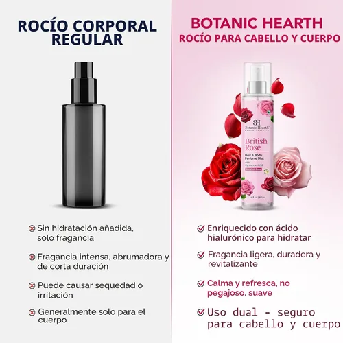 Vista 7 de Botanic Hearth British Rose Spray corporal y perfume para el cabello para mujeres, 3.4 onzas