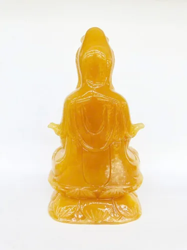 Vista 6 de Guan Yin - Estatua tallada en mármol de ónix amarillo, estatua de Quan Yin, estatua de Kwan Yin, estatua de Kuan Yin, decoración del hogar (11.8)
