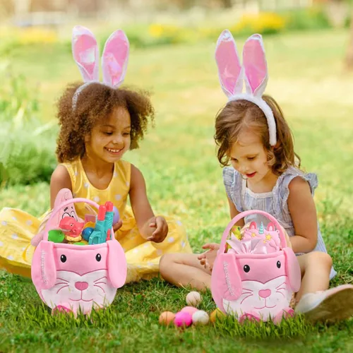 Vista 6 de Cesta de Pascua personalizada para niños, conejo rosa