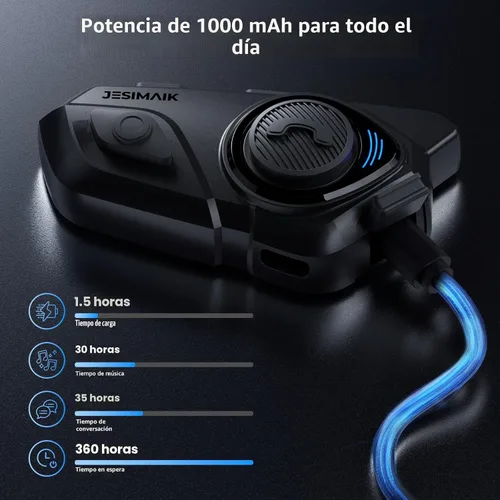 Vista 7 de JESIMAIK Auriculares Bluetooth para Casco de Motocicleta, Sistema de Comunicación de Casco de 2KM de 10 Vías, Intercomunicador de Audio Multitarea