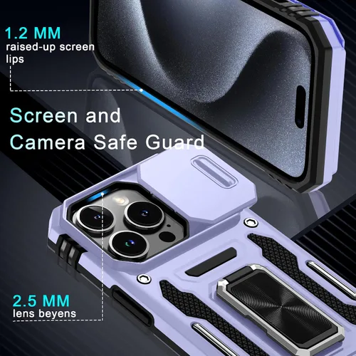 Vista 342 de DEERLAMN Funda para iPhone Xs Max con funda deslizante para cámara + protector de pantalla, soporte giratorio de anillo de grado militar a prueba