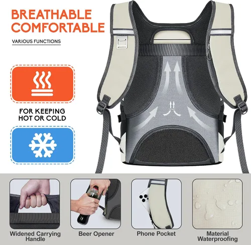 Vista 5 de N NEVO RHINO Mochilas Enfriadoras Aisladas a Prueba de Fugas 36/54 Latas, Mochila Enfriadora Aislada Portátil Ligera Impermeable para Hombres