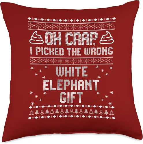 Vista 5 de Oh crap, I picked the wrong white elephant Oh Crap, Wrong White Elephant, divertida almohada fea de Navidad, 16 x 16 pulgadas, multicolor