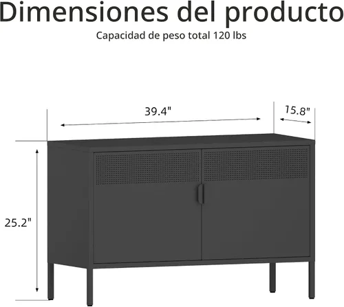Vista 3 de Ustamio Gabinete de Almacenamiento de Metal Ancho Negro con Casillero, Gabinete de Acento de 2 Puertas para Hogar y Oficina, Gabinete de Metal Bajo