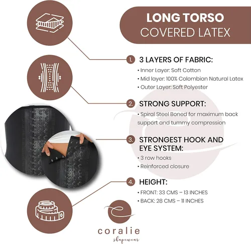 Vista 4 de CORALIE LONG TORSO - Entrenador de cintura de látex para mujer, faja de faja colombiana, faja deportiva de reloj de arena