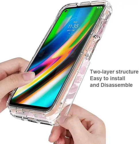 Vista 4 de Funda para Moto G9 Plus, Motorola G9+ XT2087-1 con protector de pantalla de vidrio templado, funda protectora de cuerpo completo con patrón floral