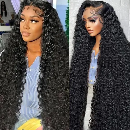 Vista 12 de Pelucas de cabello humano con encaje frontal de onda profunda 13x4 de 200 densidad, pelucas de encaje frontal HD de cabello humano completo
