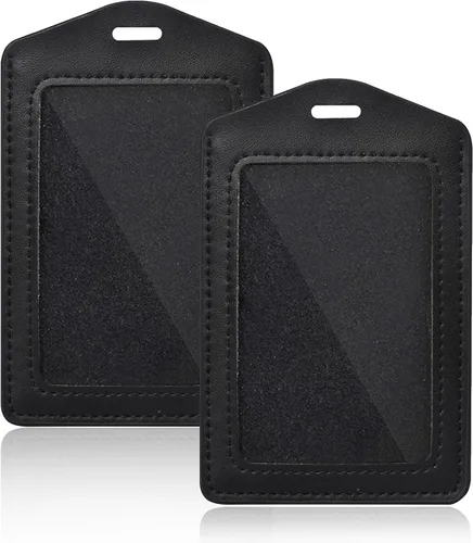 Vista 11 de Portatarjetas de identificación de cuero auténtico, 2 unidades, horizontal, transparente, de un solo lado, impermeable, para oficina, personal