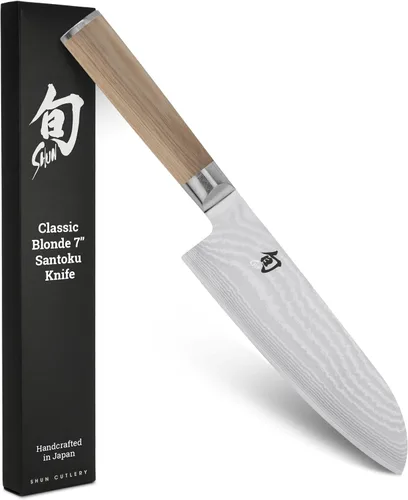 Vista 9 de Shun Cuchillo Santoku clásico de 5 1/2" Handcrafted Japanese All Purpose Knife, VG-MAX Core, Damascus Stainless Steel Cladding, Pakkawood Handle