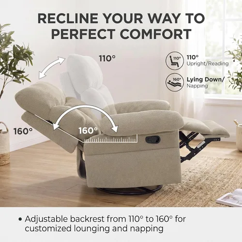 Vista 7 de HOPUBUY Silla mecedora reclinable para guardería con reposabrazos Caqui claro