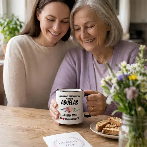 Vista 4 de Casitika Las Mamás Saben Mucho Pero Las Abuelas Lo Saben Todo. Taza de café Abuela – Regalo para la abuela española, divertida taza de cerámica