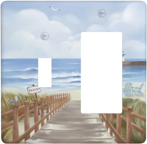 Vista 13 de Cubierta para placa de pared con diseño de océano de playa, cubierta de interruptor de luz de 1 cuadrilla, placa frontal decorativa de mar