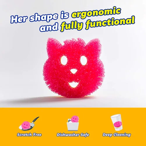 Vista 3 de Scrub Daddy Scrub Mommy Special Edition Pets Cat - Esponja multiusos para platos sin arañazos, sin BPA y fabricada con espuma de polímero, esponja