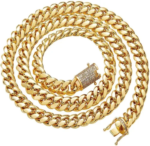 Vista 2 de putouzip Miami Cuban Link Chain Set For Men 18K Gold Plated Stainless Steel 1012mm Curb Bracelet Necklace Diamond Chains
