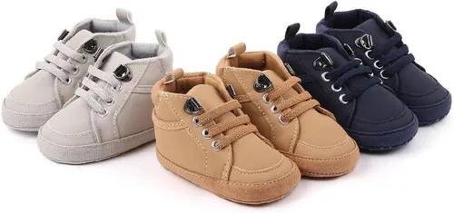 Vista 6 de Sekantrol Zapatos de cuna para recién nacidos, zapatos de bebé para niños y niñas, suela de goma suave, zapatos de moda de caña alta antideslizantes