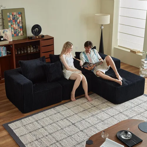Vista 12 de Sofás seccionales de 102" para sala de estar, sofá nube sin estructura, sofá en forma de L con asiento profundo de gran tamaño, sofá cómodo