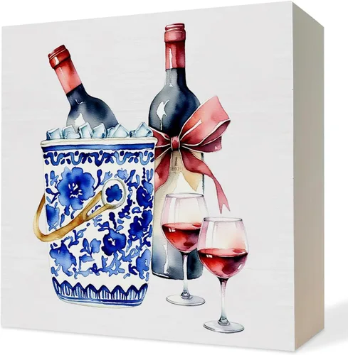 Vista 10 de Cartel de madera de champán rosa divertido, regalo de anfitriona de champán para mujeres, diseño de vino espumoso Grandmillennial, placa decorativa