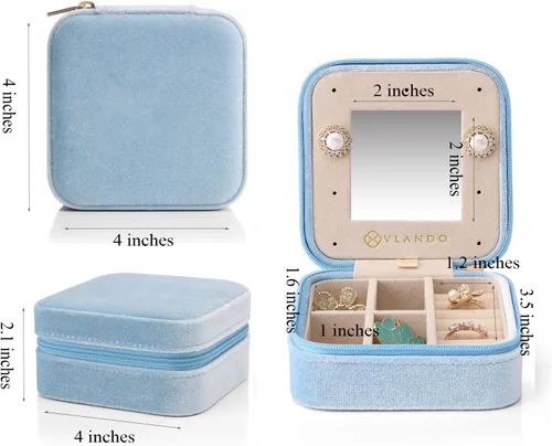 Vista 5 de Vlando - Joyero pequeño para viajes, estuche organizador de exhibición para guardar anillos, aretes y collares, terciopelo suave seleccionado, letra