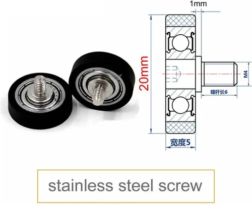 Vista 2 de SSIMOO Diameter 20mm, M4 Screw,PU Polyurethane Bearing with Stainless Steel Screw Rod,Rubber Coated Soft Pulley/Roller,Guide Wheel Kindly
