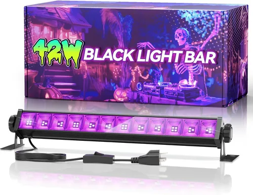 Vista 8 de Paquete de 4 barras de luz negra LED de 42W, luz negra con cable de 6 pies + interruptor + enchufe, suministros para fiestas de luces negras que
