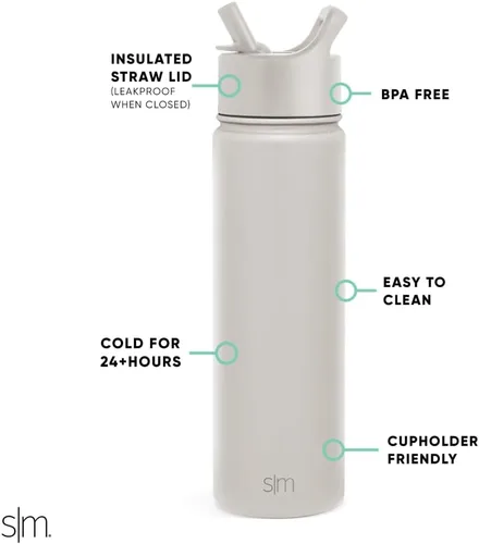 Vista 2 de Simple Modern Botella de agua aislada con pajita 22oz Beige Abedul de almendra (paquete de 1)