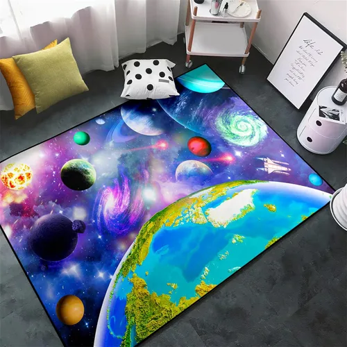 Vista 5 de Alfombra espacial para habitación de niños, alfombra de galaxia para niños, alfombras espaciales para dormitorio de niños, decoración