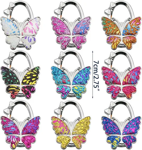 Vista 3 de Mariposa plegable - Gancho para colgar monedero, gancho portátil para colgar en la mesa para mujeres, organizador de bolsos, decoración de regalo
