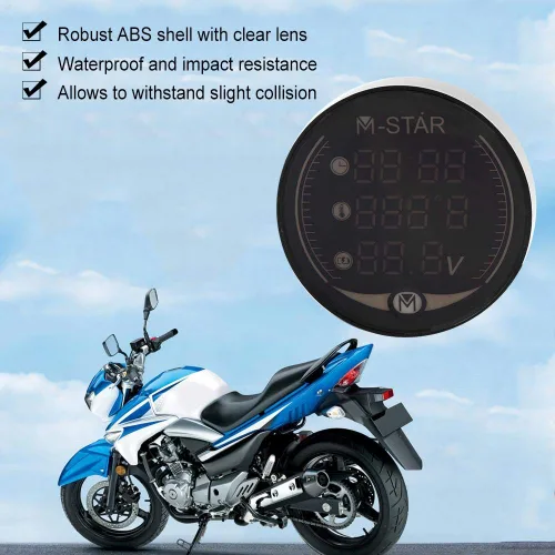 Vista 6 de KIMISS Termómetro electrónico 3 en 1 para motocicleta, voltímetro digital, reloj de tiempo, medidor de temperatura