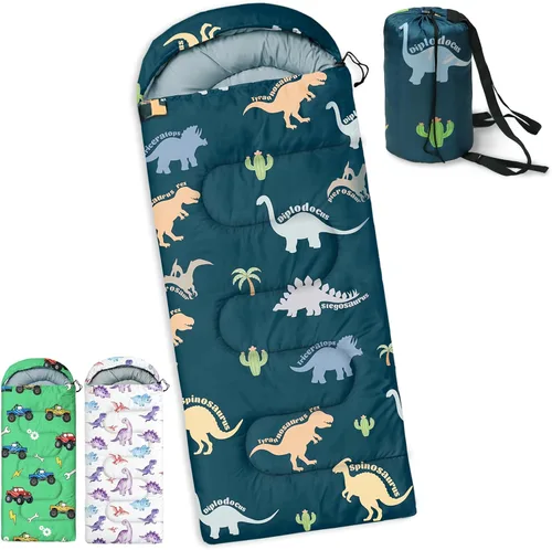 Vista 10 de Sacos de dormir para niños - Sacos de dormir para acampar con bolsa de transporte - Saco de dormir compacto para senderismo, mochilero para 3 Azul