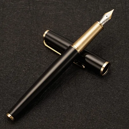 Vista 5 de Jinhao - Pluma estilográfica de metal 95, punta media, color negro vívido con bolígrafo dorado para escribir
