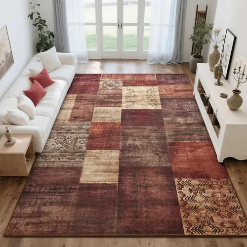 Vista 15 de Tepook Alfombras de área de 5 x 7 pies para sala de estar, alfombra geométrica grande moderna para dormitorio, alfombra de retazos lavable